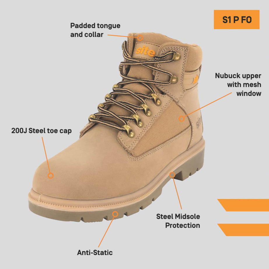 Site Safety Boots Mens Standard Fit Stone Leather Steel Toe Work Shoes Size 12 - Image 3