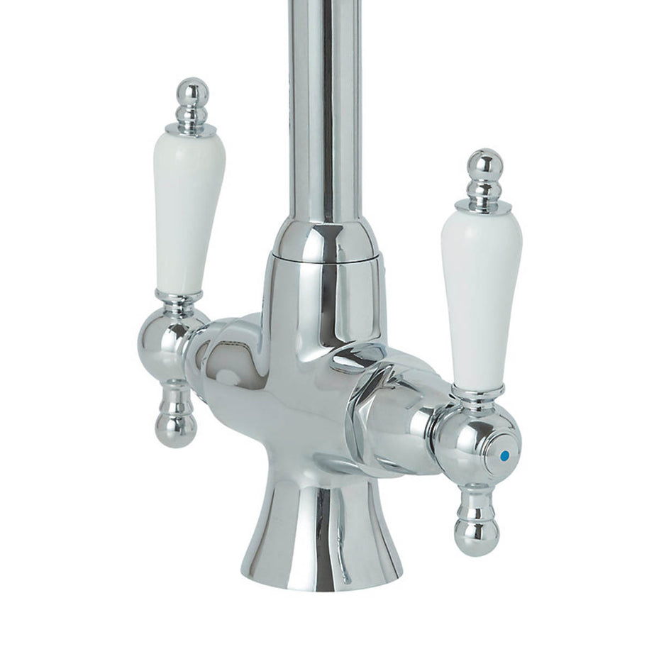 Kitchen Sink Tap Mono Mixer Chrome Dual Lever Swivel Spout Traditional Faucet - Image 2