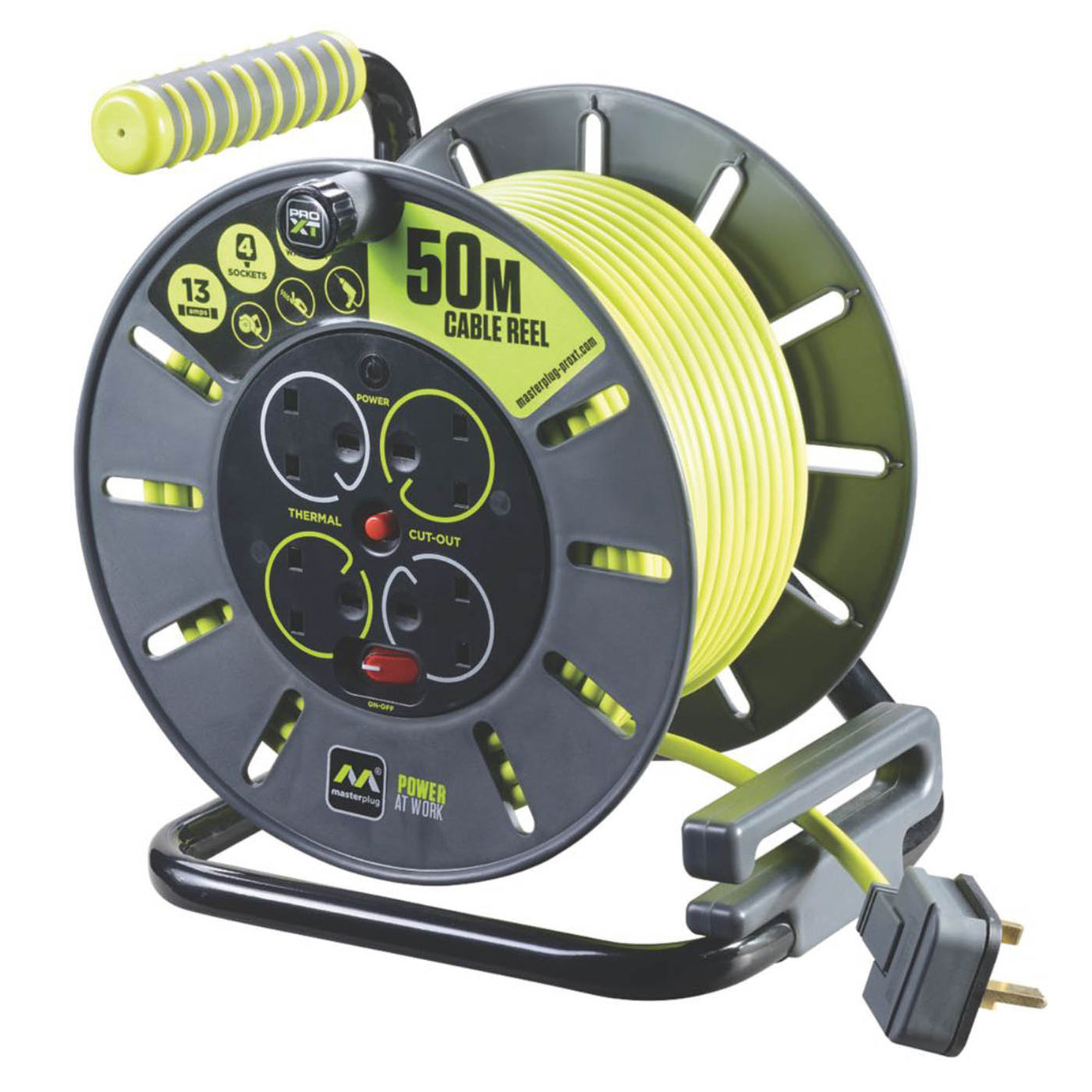 Cable Reel Large Sturdy Drum Lightweight LED Power Indicator 13A 4-Gang 50m 240V - Image 1
