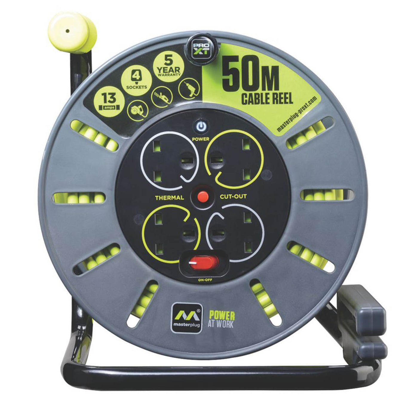 Cable Reel Large Sturdy Drum Lightweight LED Power Indicator 13A 4-Gang 50m 240V - Image 2