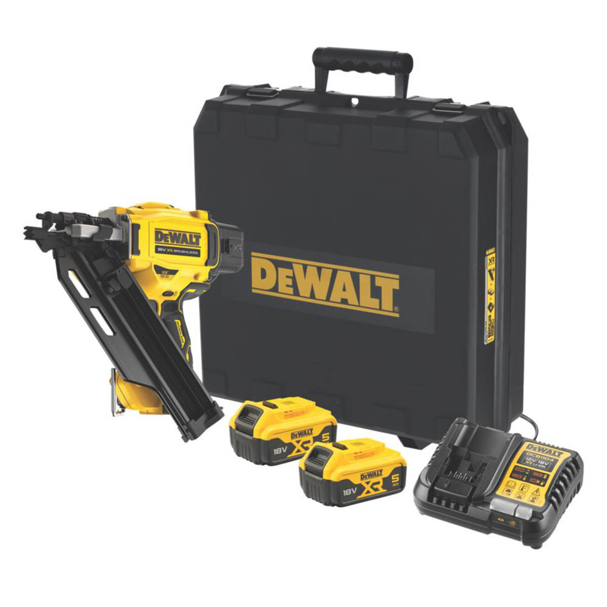 DEWALT Nail Gun DCN930 First Fix Cordless Angled 90mm 18V 2 x 5Ah Li-Ion XR - Image 1