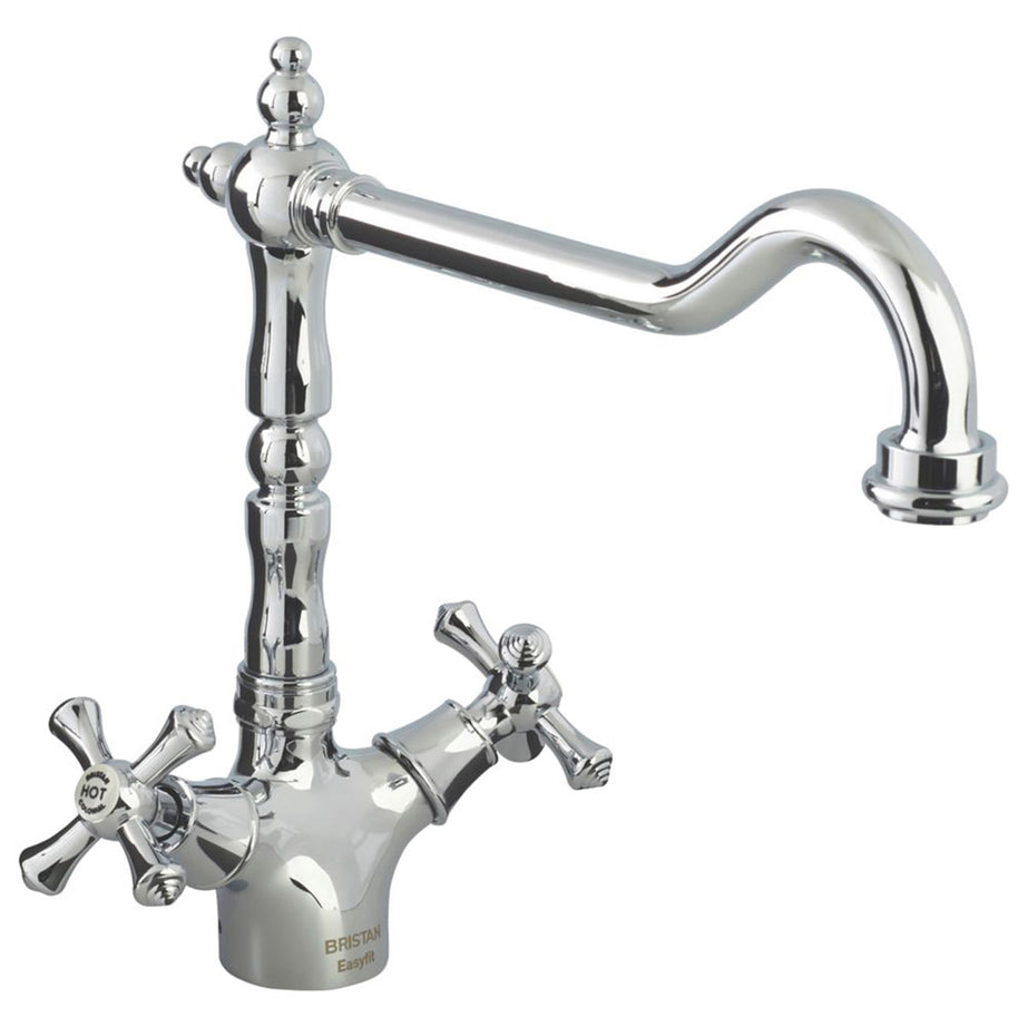Bristan Kitchen Sink Tap Mono Mixer Chrome Double Lever Cross Head Swivel Spout - Image 1
