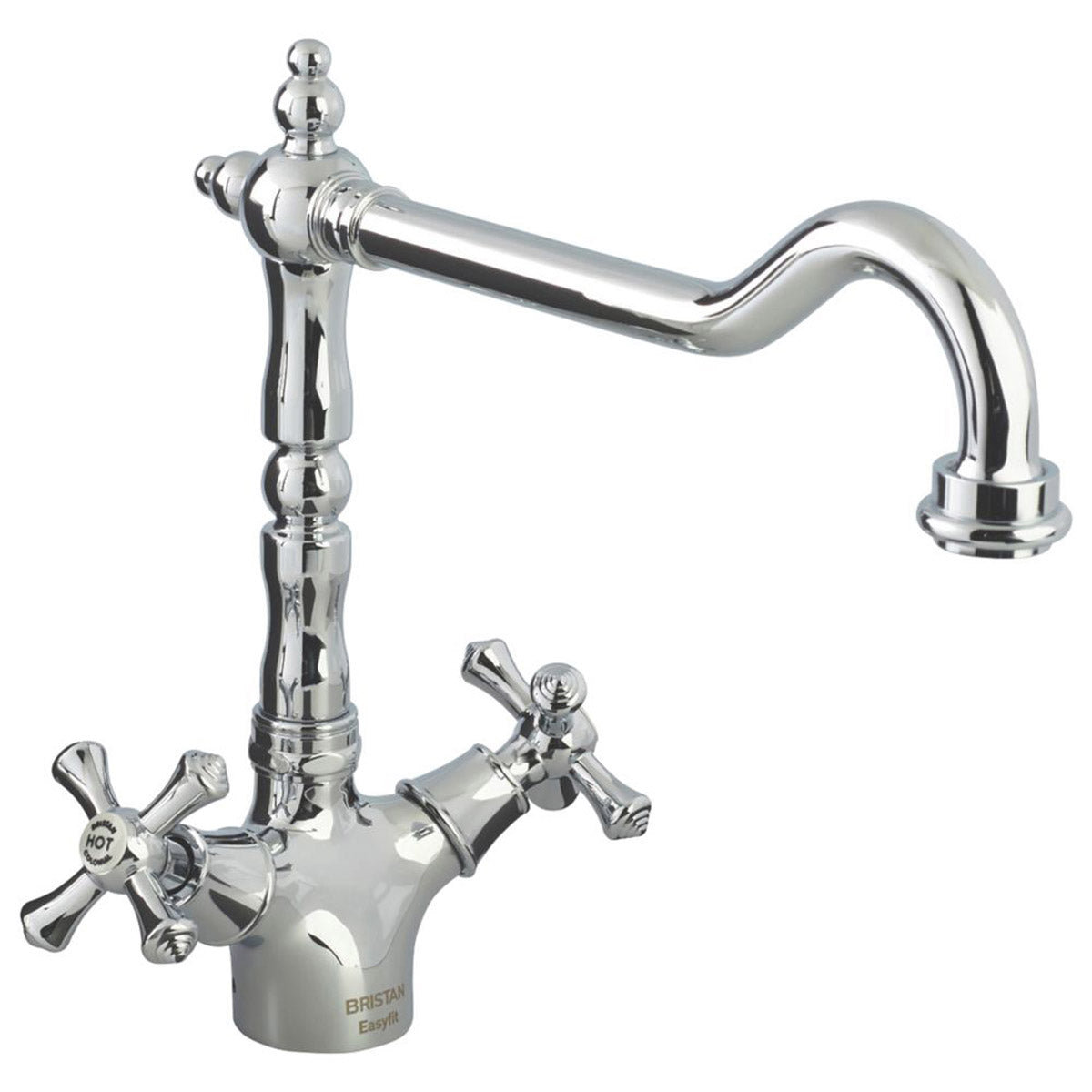 Bristan Kitchen Sink Tap Mono Mixer Chrome Double Lever Cross Head Swivel Spout - Image 1
