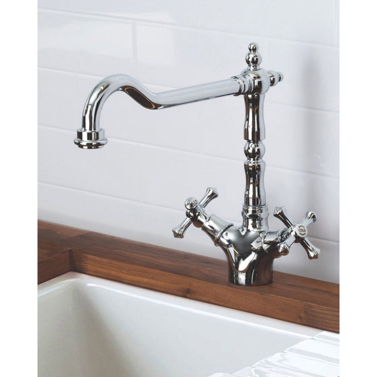 Bristan Kitchen Sink Tap Mono Mixer Chrome Double Lever Cross Head Swivel Spout - Image 2