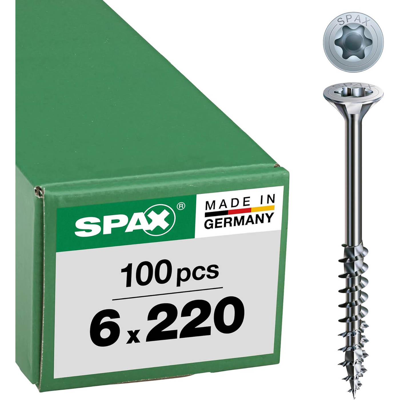Spax Wood Screw Galvanised Partially Threaded Countersunk 6x220mm Pack Of 100 - Image 1