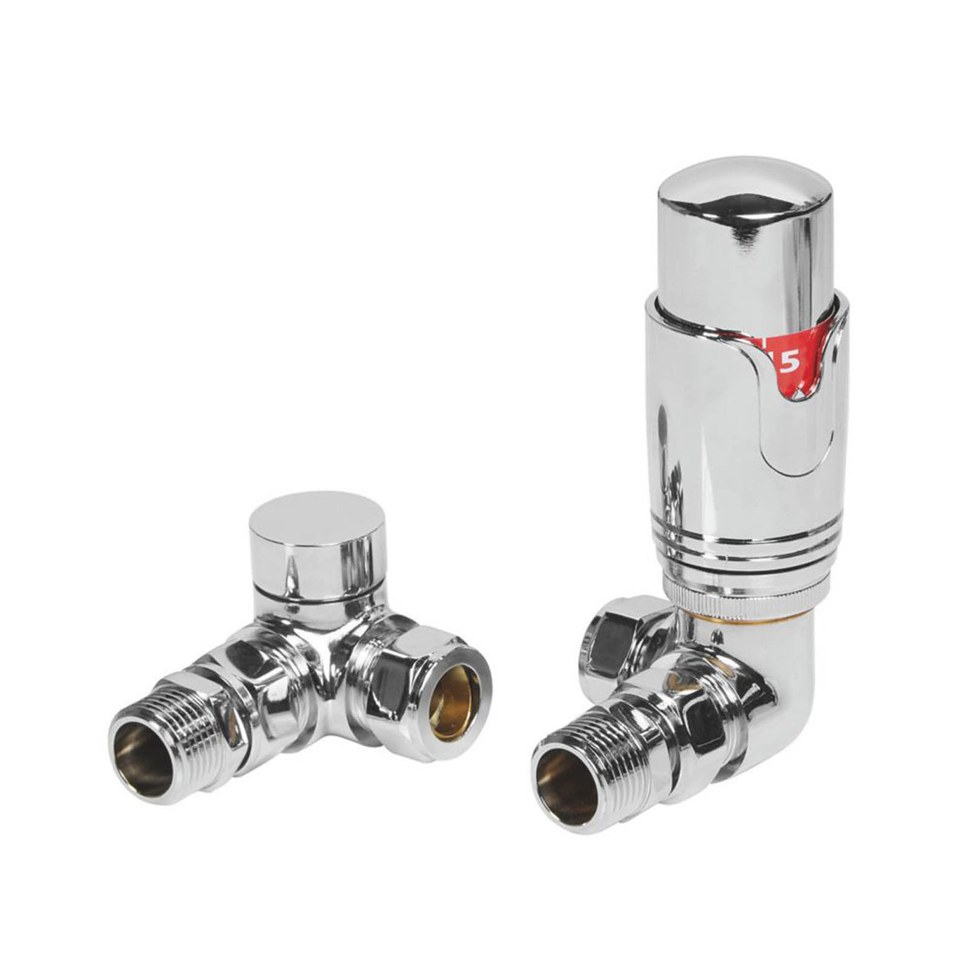 Towelrads Thermostatic Radiator Valve And Lockshield 5mm x 1/2" Chrome Corner - Image 1