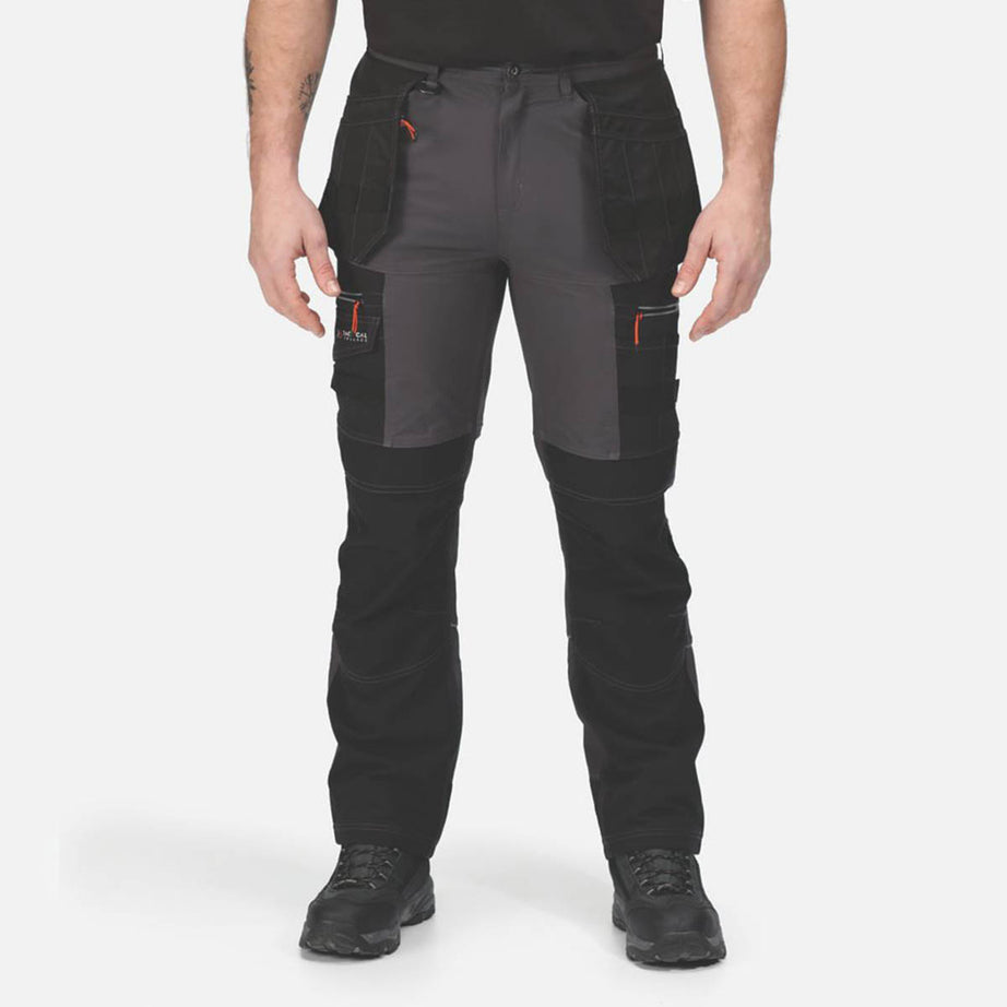 Regatta Work Trousers Mans Classic Fit Grey Black Stretch Multi Pocket 33W 29L - Image 3