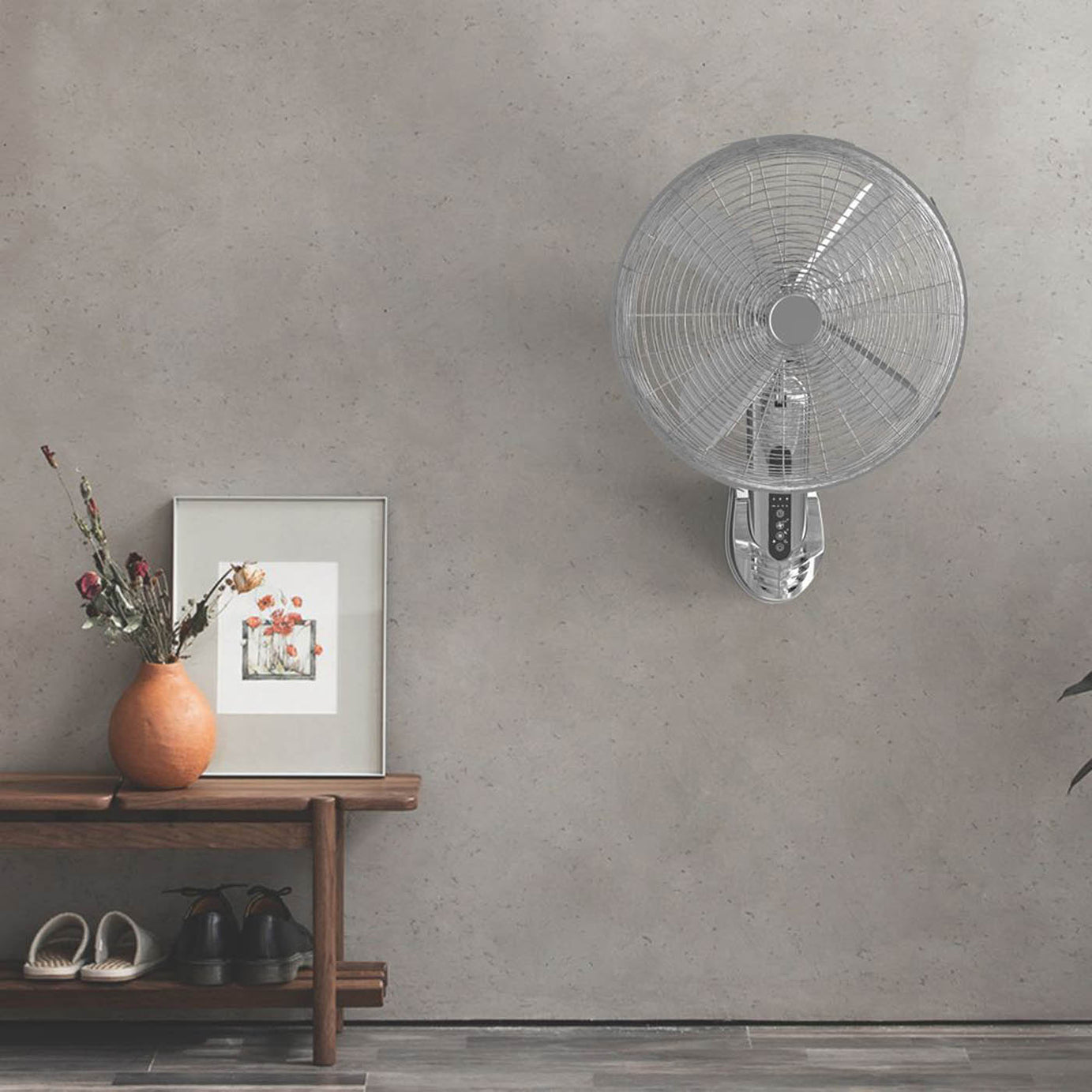 Wall Fan Oscillating 3-Speed Timer Chrome 70 Degree Rotation Remote Control 15" - Image 2