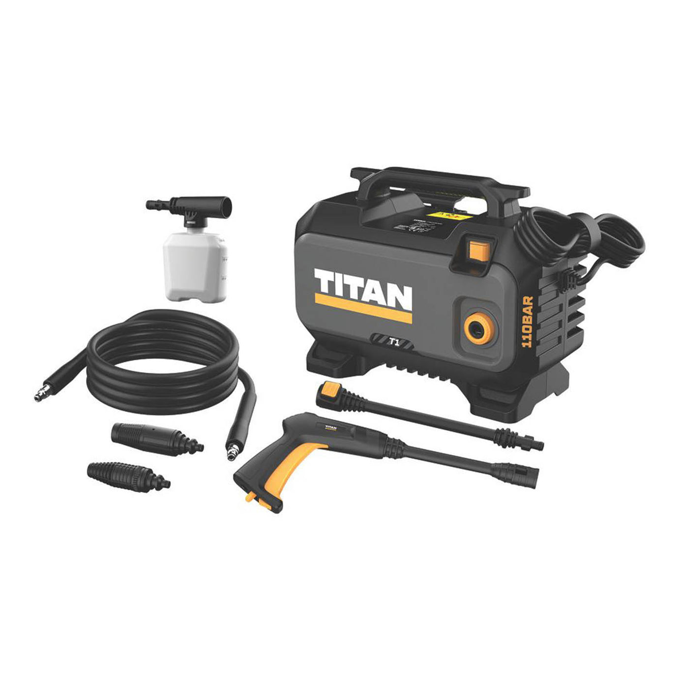 Titan Pressure Washer Electric TTB1280PRW 110bar Home Car Jet Cleaner 1400W - Image 1
