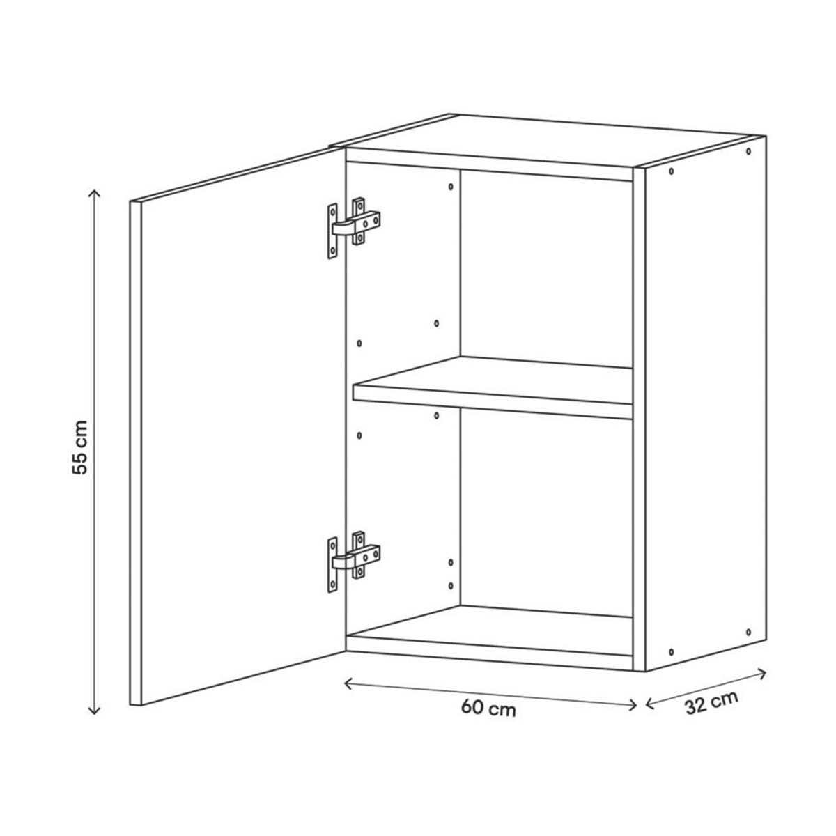 Kitchen Wall Unit Cabinet Matt White 1 Door Storage Cupboard 60x32x55cm - Image 6