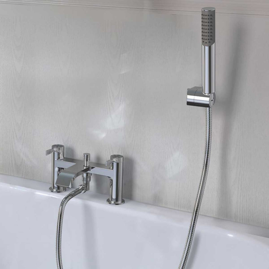 Bath Filler Tap With Hand Held Set Chrome Double Lever Ceramic Disc Bathroom - Image 5