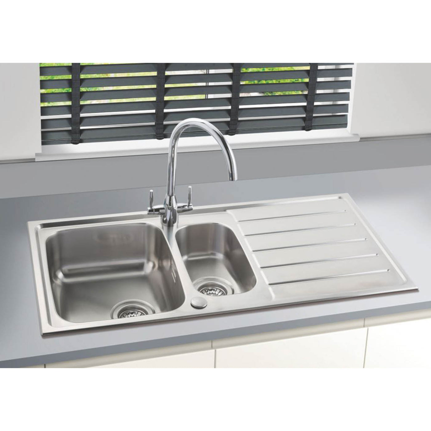 Carysil Kitchen Sink SD150 1.5 Bowl Stainless Steel Inset Satin 1001 x 417mm - Image 6