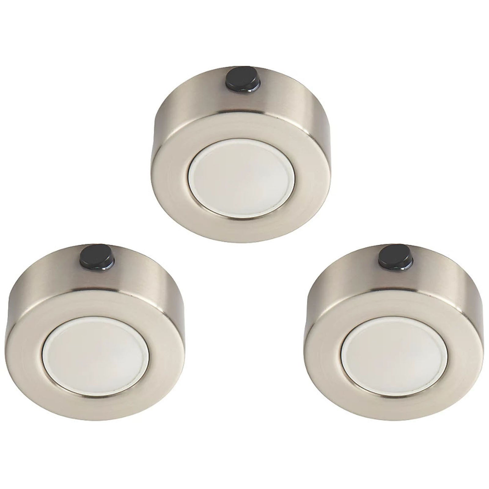 LED Under Cabinet Downlight Round Satin Steel Nickel Warm Cool White Pack Of 3 - Image 2