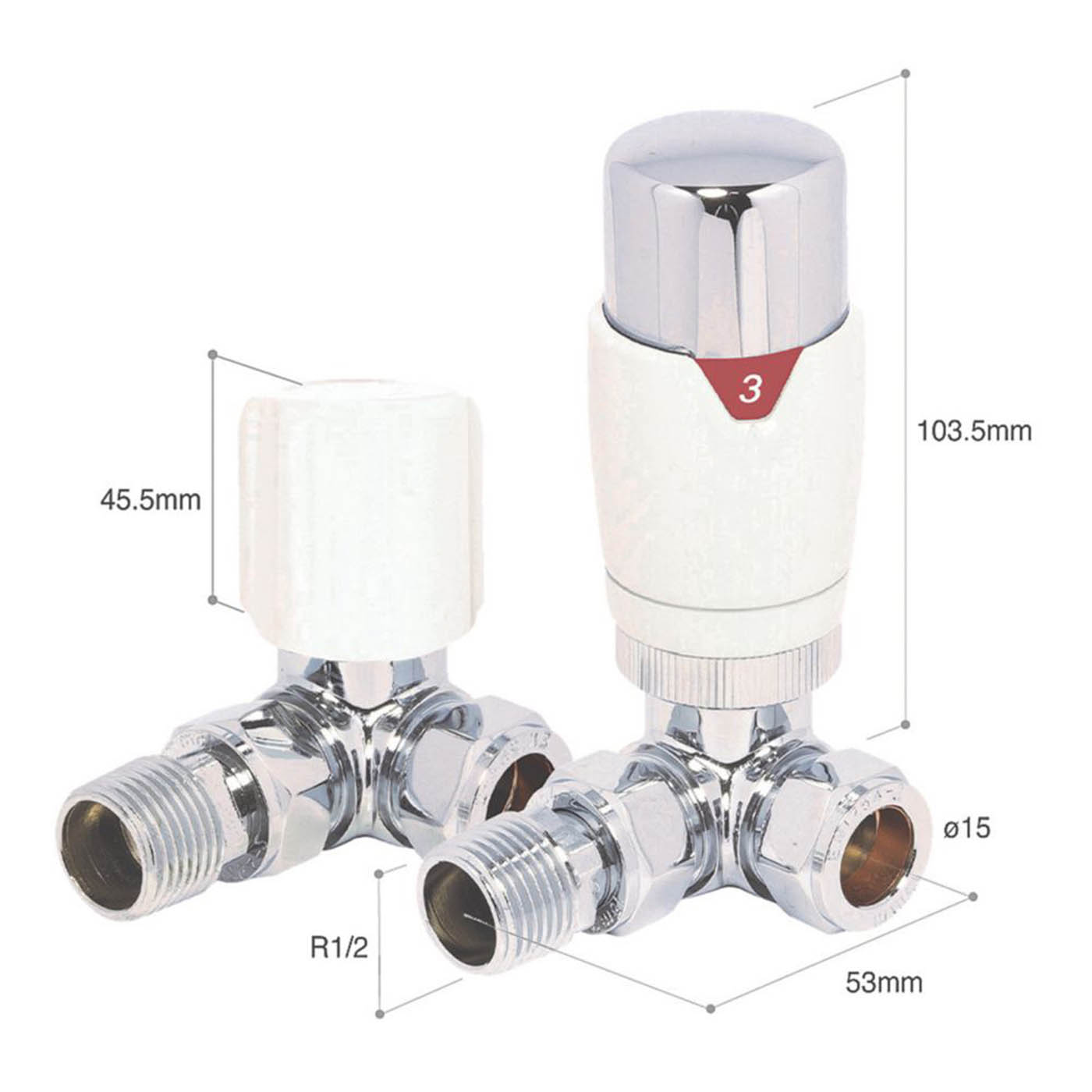 Towelrads Radiator Valve And Lockshield Corner White 15mmx1/2" Liquid Sensor - Image 2