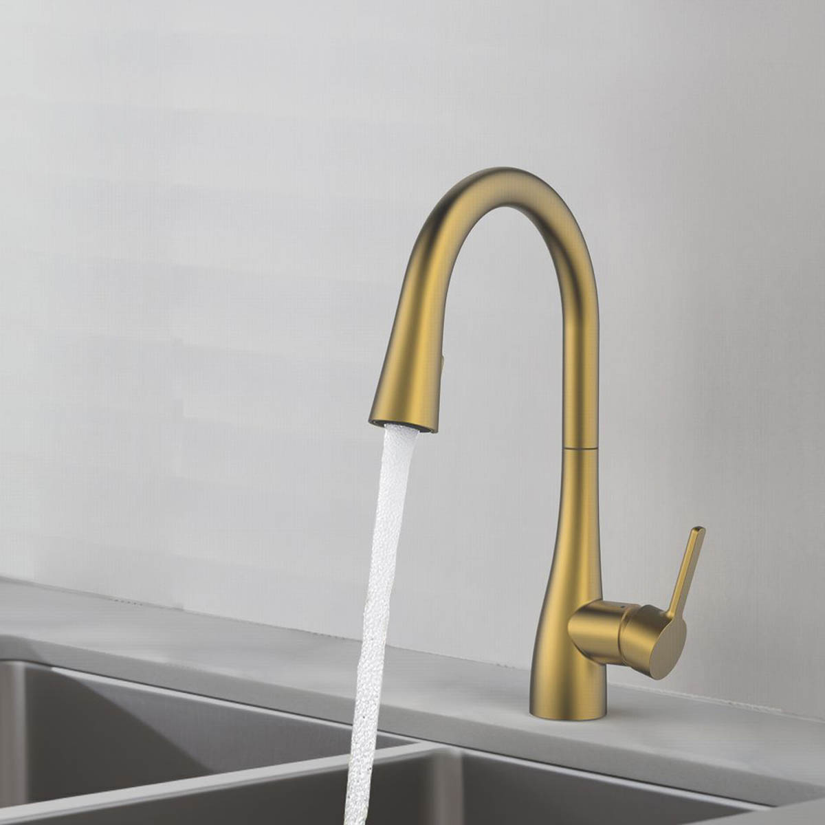 Swirl Kitchen Mixer Tap Pull-Out Spray Brass Effect Single Lever Modern - Image 3