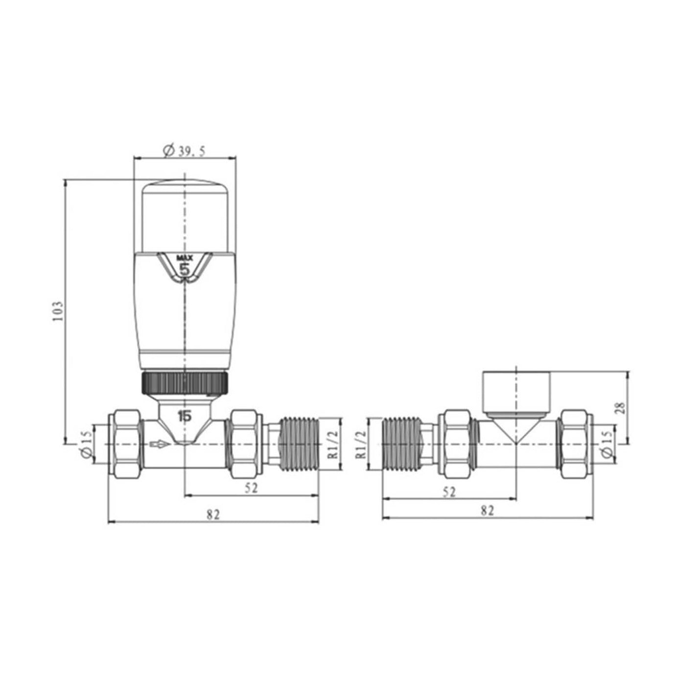 Reina Thermostatic Radiator Valve Lockshield Modal TRV 15mmx15mm White Straight - Image 3