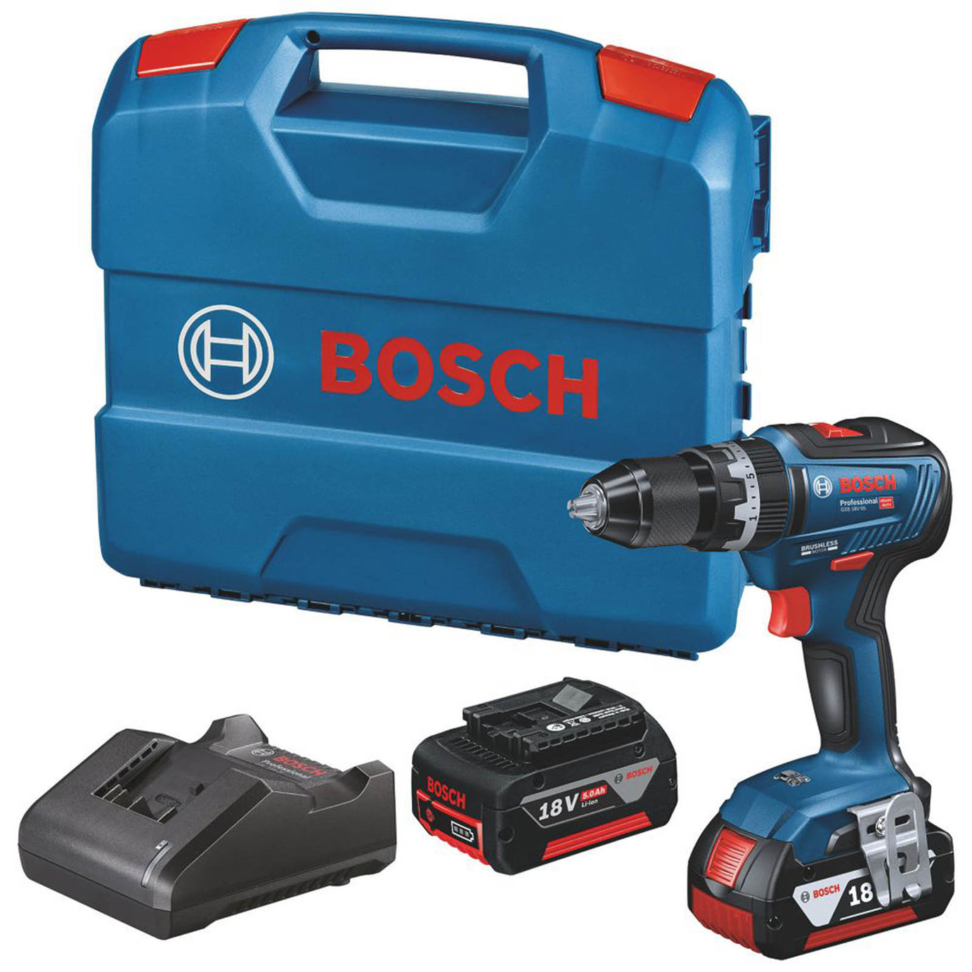 Bosch Combi Drill Cordless 18V 2x5.0Ah Li-Ion GSB18V-55 Compact Brushless - Image 1