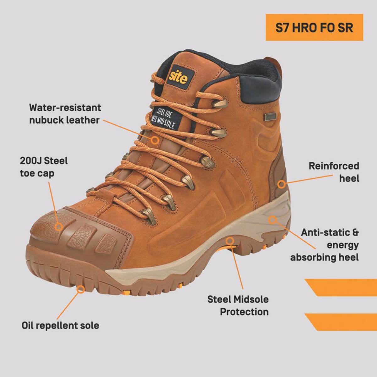 Mens Safety Boots Tan Waterproof Steel Toe Cap Lace Up Comfort Brown Size 12 - Image 3