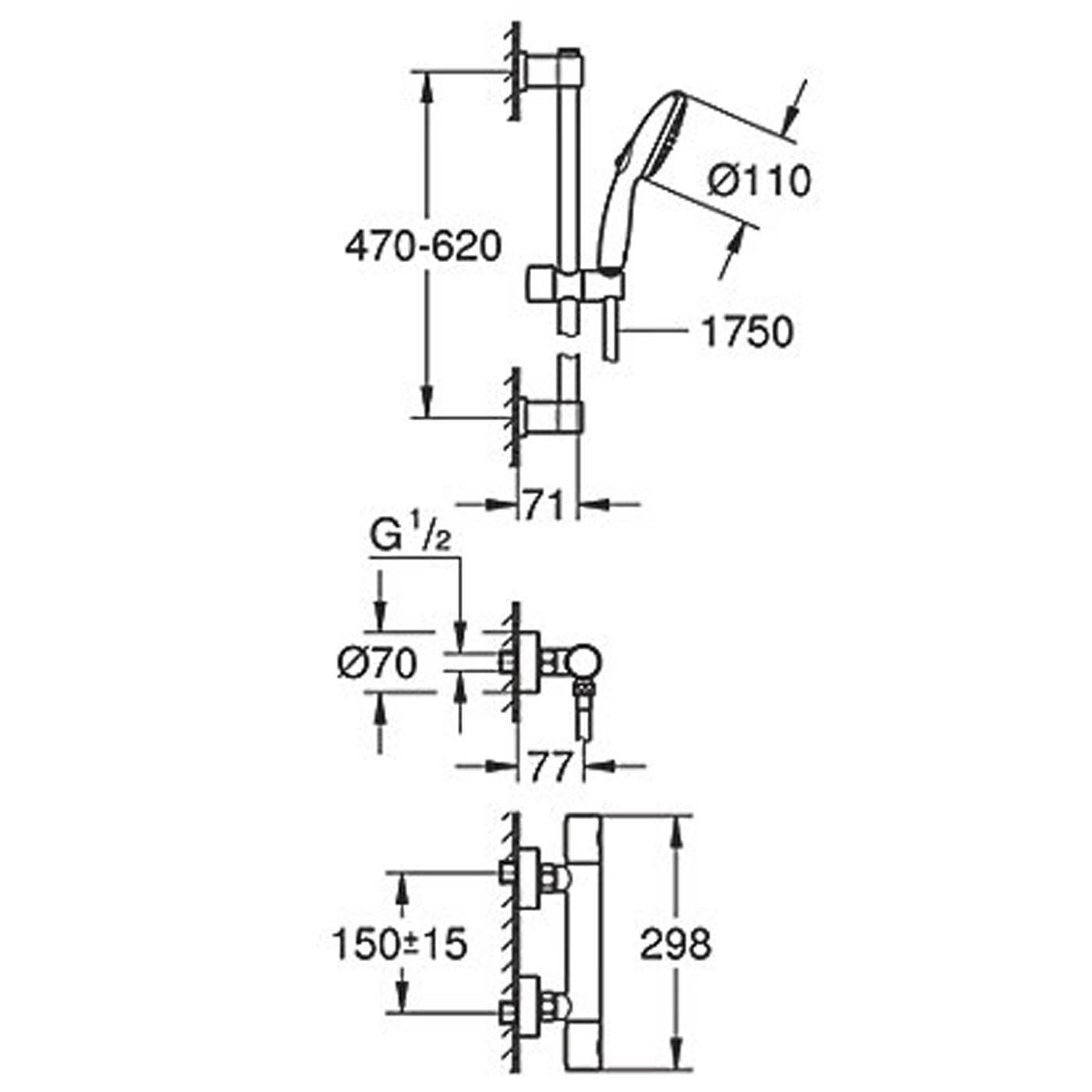Grohe Thermostatic Shower Mixer Set Exposed Chrome Single Spray Pattern Round - Image 2