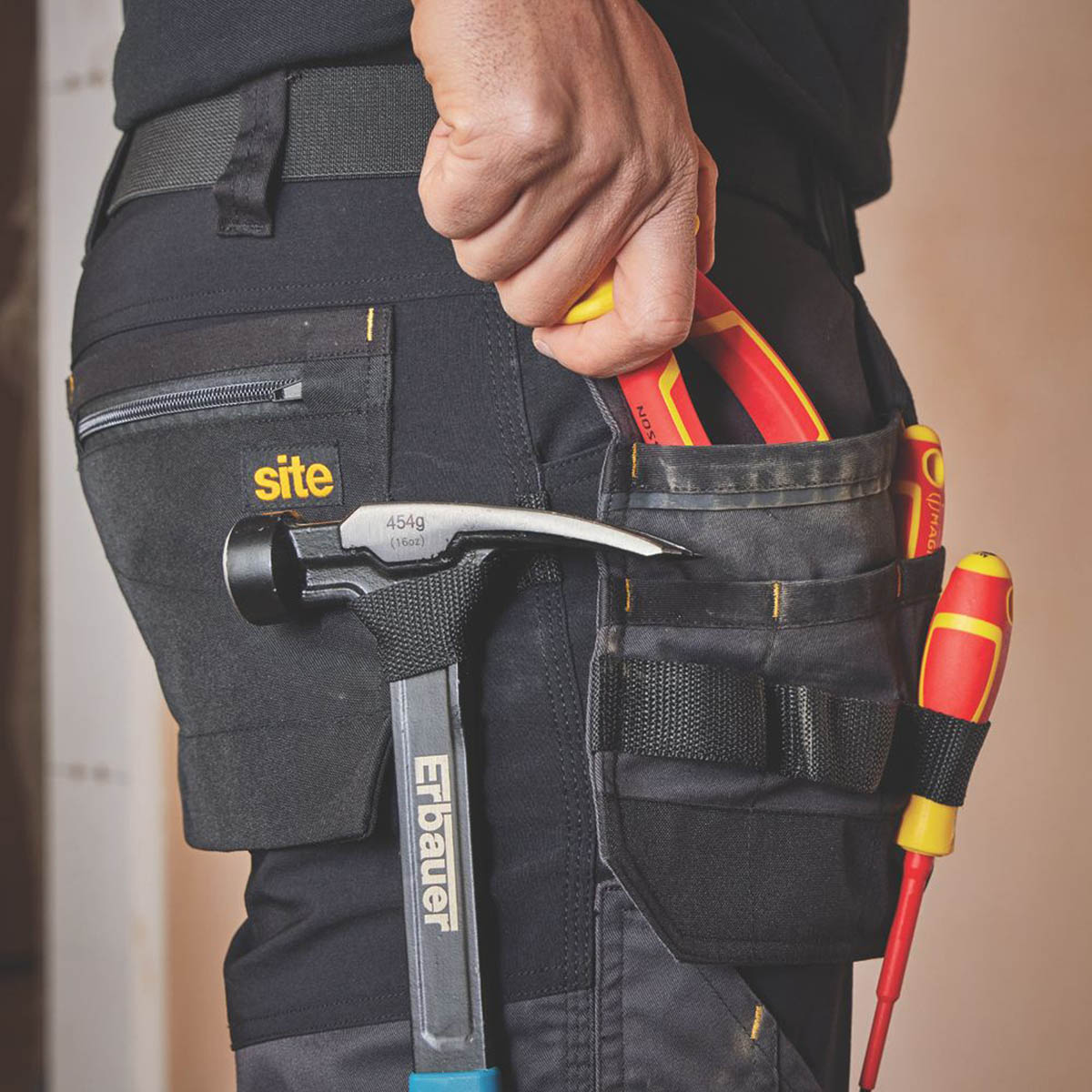 Site Work Trousers Mens Slim Fit Black Grey Stretch Multi Pockets Cargo 38W 32L - Image 5