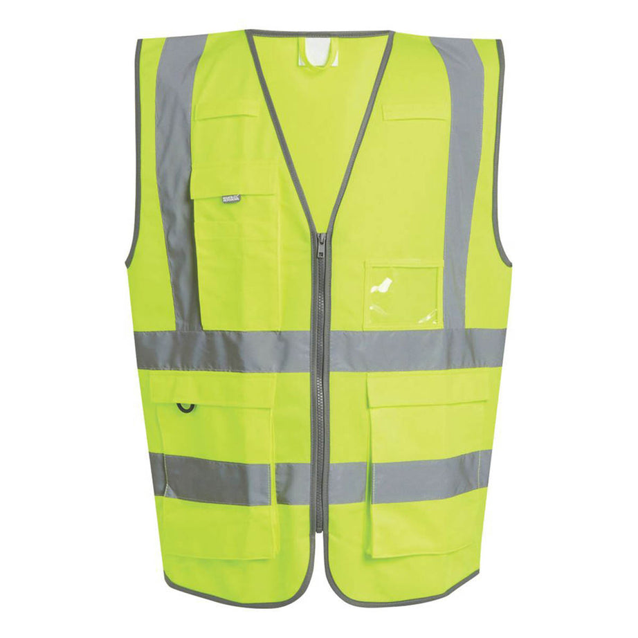 Hi-Vis Vest Executive Yellow Reflective Full Zip Pockets X Large 43.5" Chest - Image 1