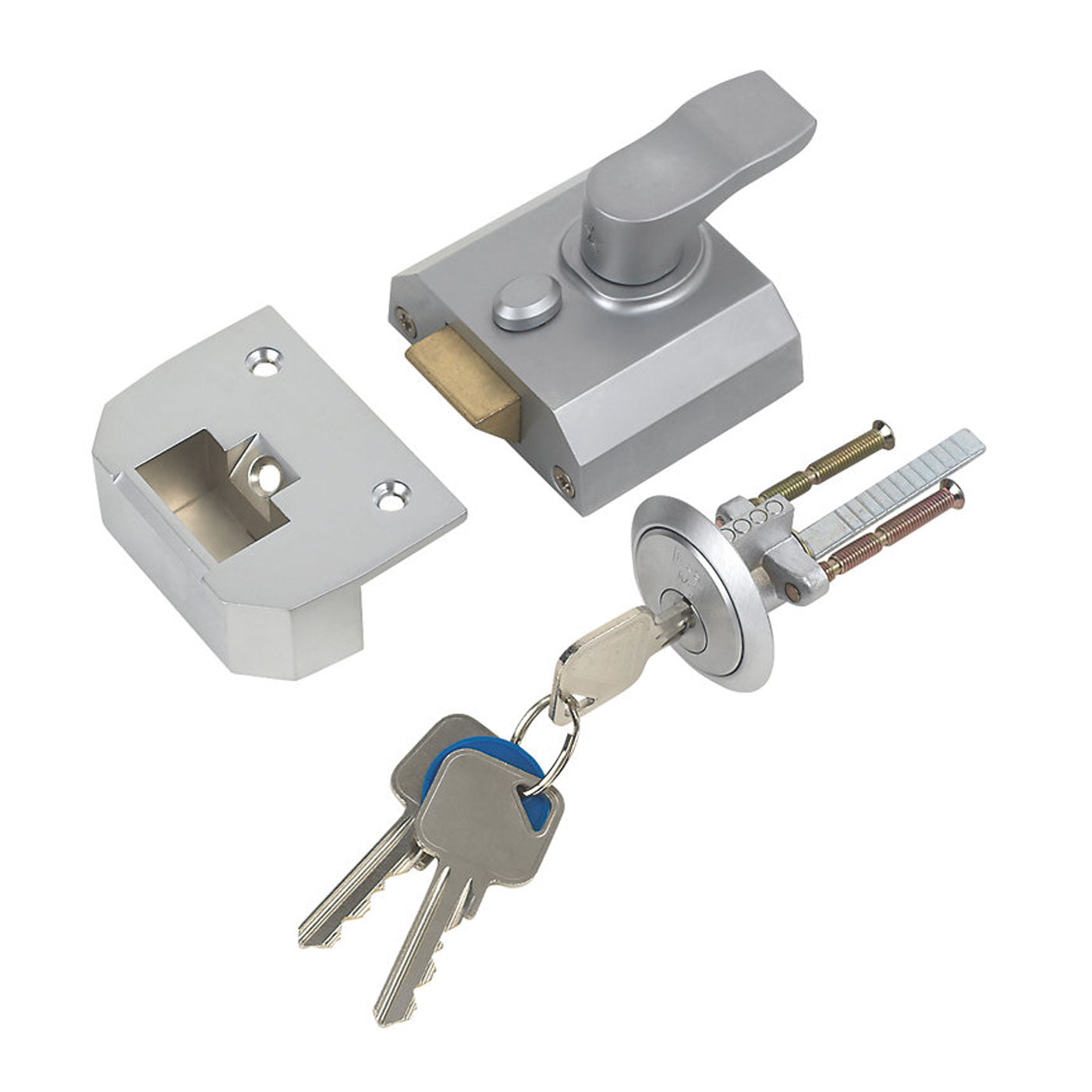 Traditional Night Latch Satin Chrome 40mm Backset 3 Keys For Timber Doors - Image 1