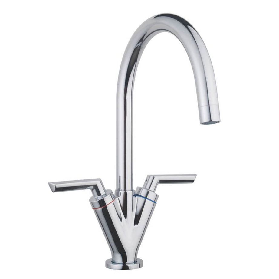 Kitchen Sink Tap Mono Mixer Chrome Ceramic Disc Double Lever Swivel Spout Faucet - Image 1