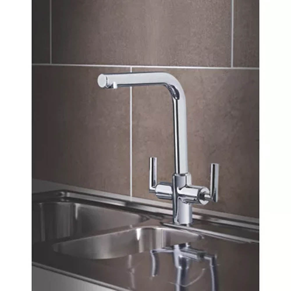 Kitchen Tap Mono Mixer Chrome Double Lever 1/4 Turn Swivel Spout Modern Faucet - Image 4
