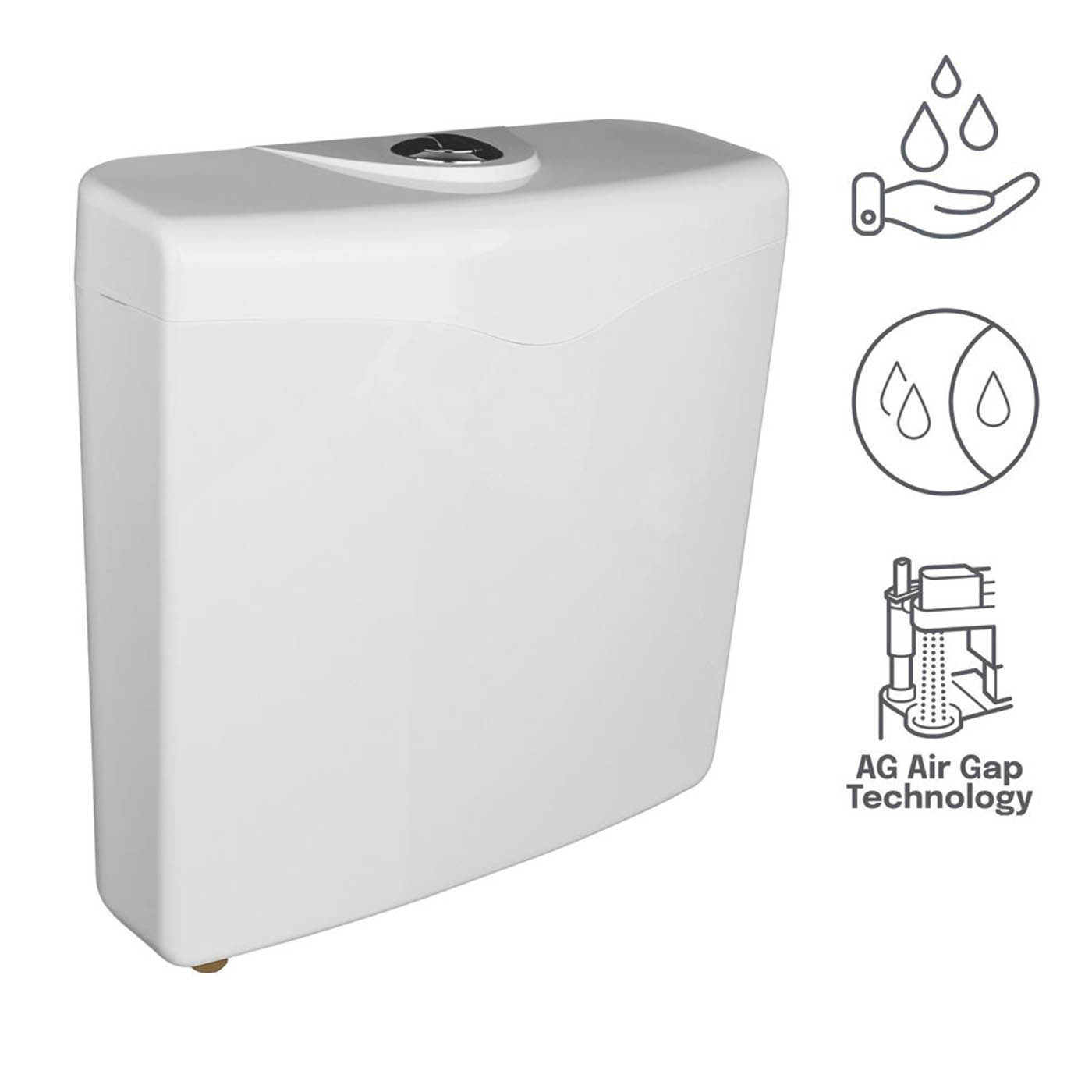 Flomasta Toilet Exposed Cistern 6Ltr White Dual Flush Push Button Compact - Image 2