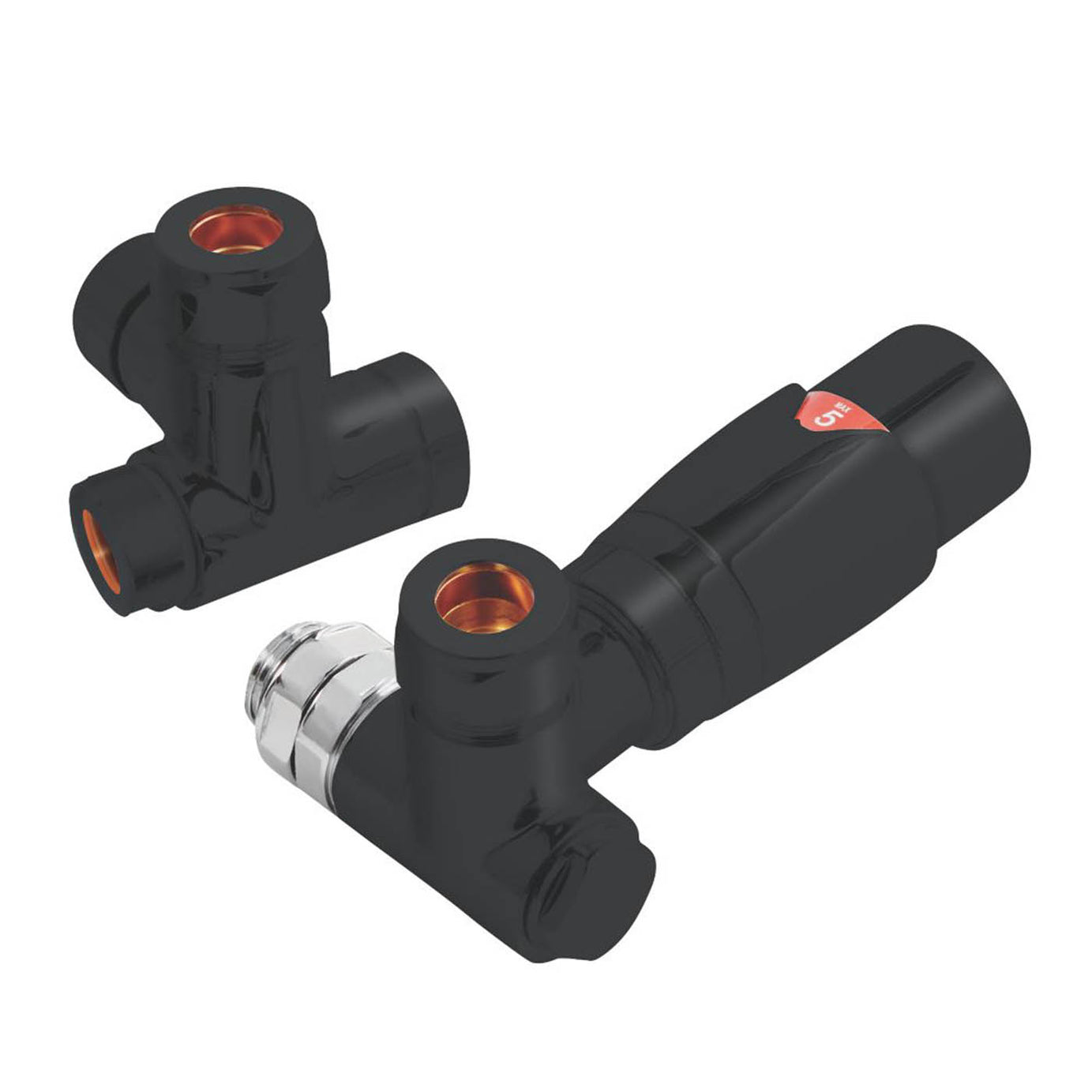 Towelrads Thermostatic Radiator Valve And Lockshield 15mmx1/2" Black Angled - Image 2