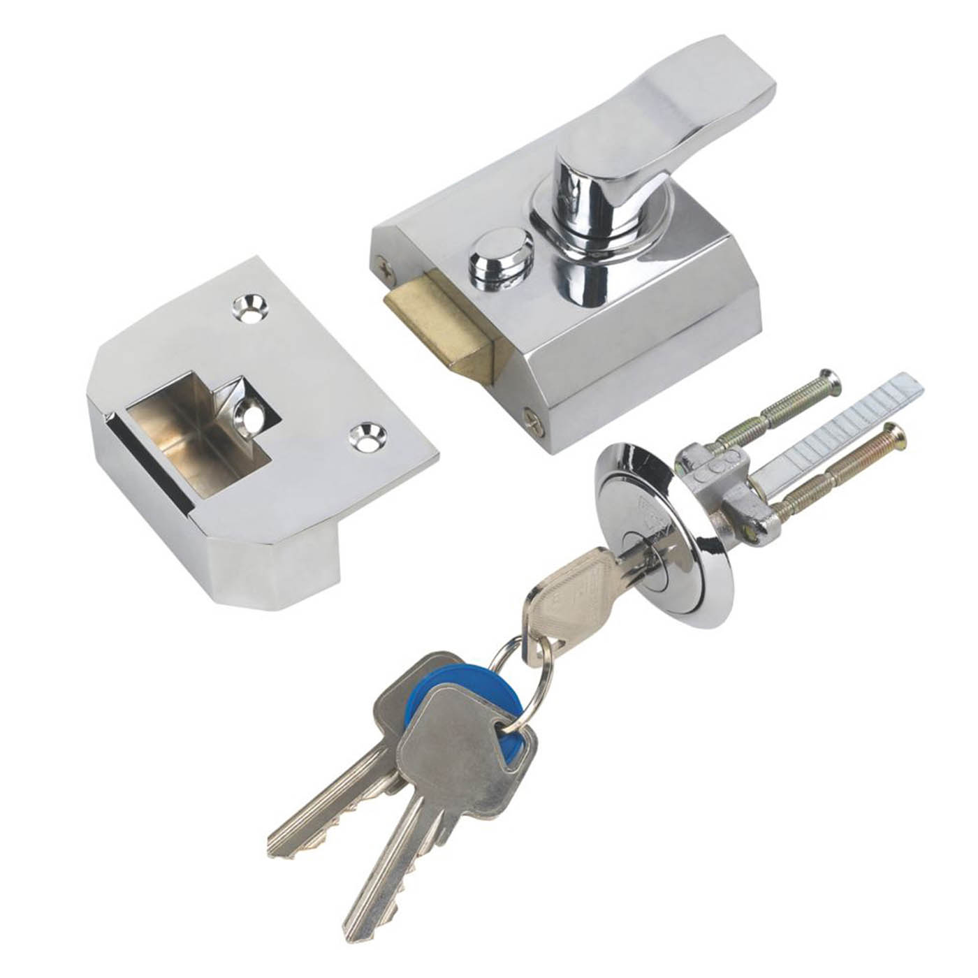 Smith and Locke Night Latch Polished Chrome 40mm Backset Traditional 3 keys - Image 1