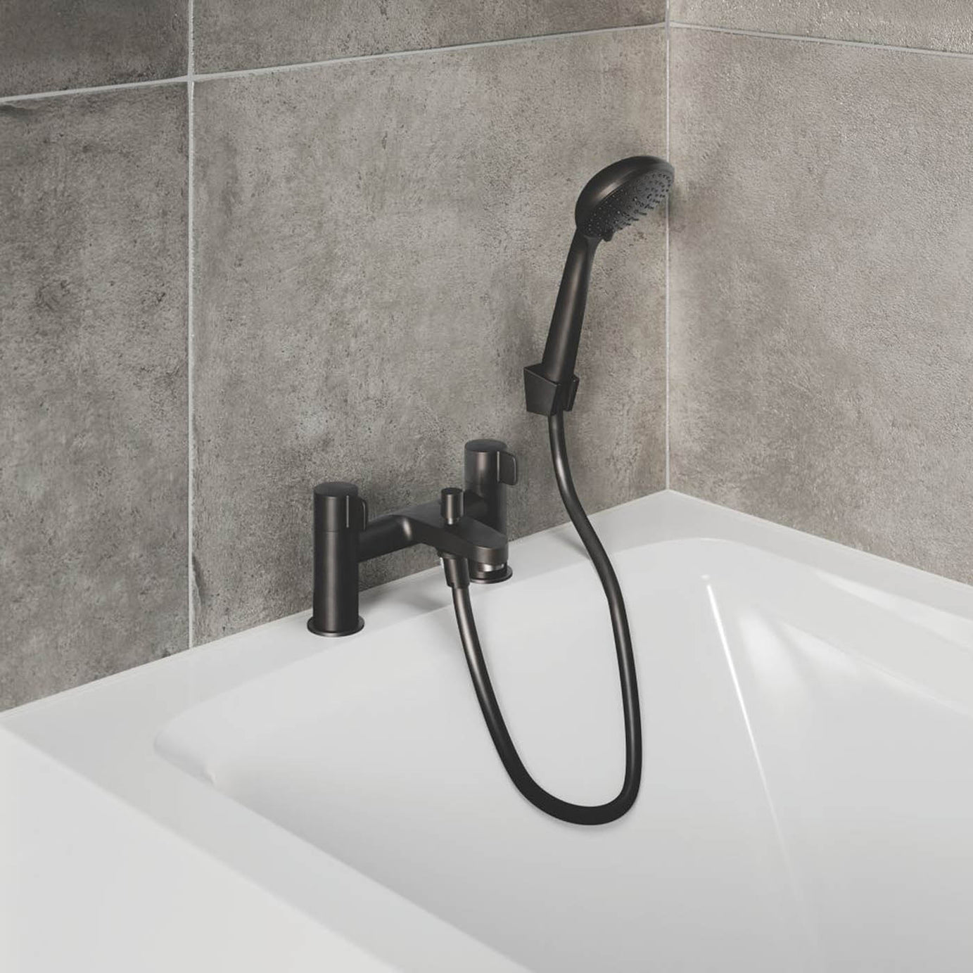 Swirl Bath Filler Tap Mixer Shower Black Dual Lever Round Head Bathroom Modern - Image 2