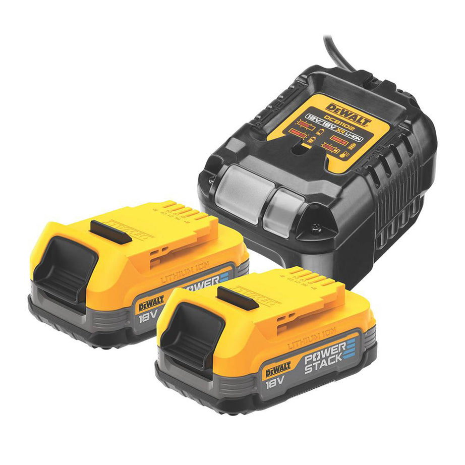 DeWalt Battery And Charger Kit 2x18V 1.7Ah Li-Ion PowerStack DCB1102E2-GB - Image 1