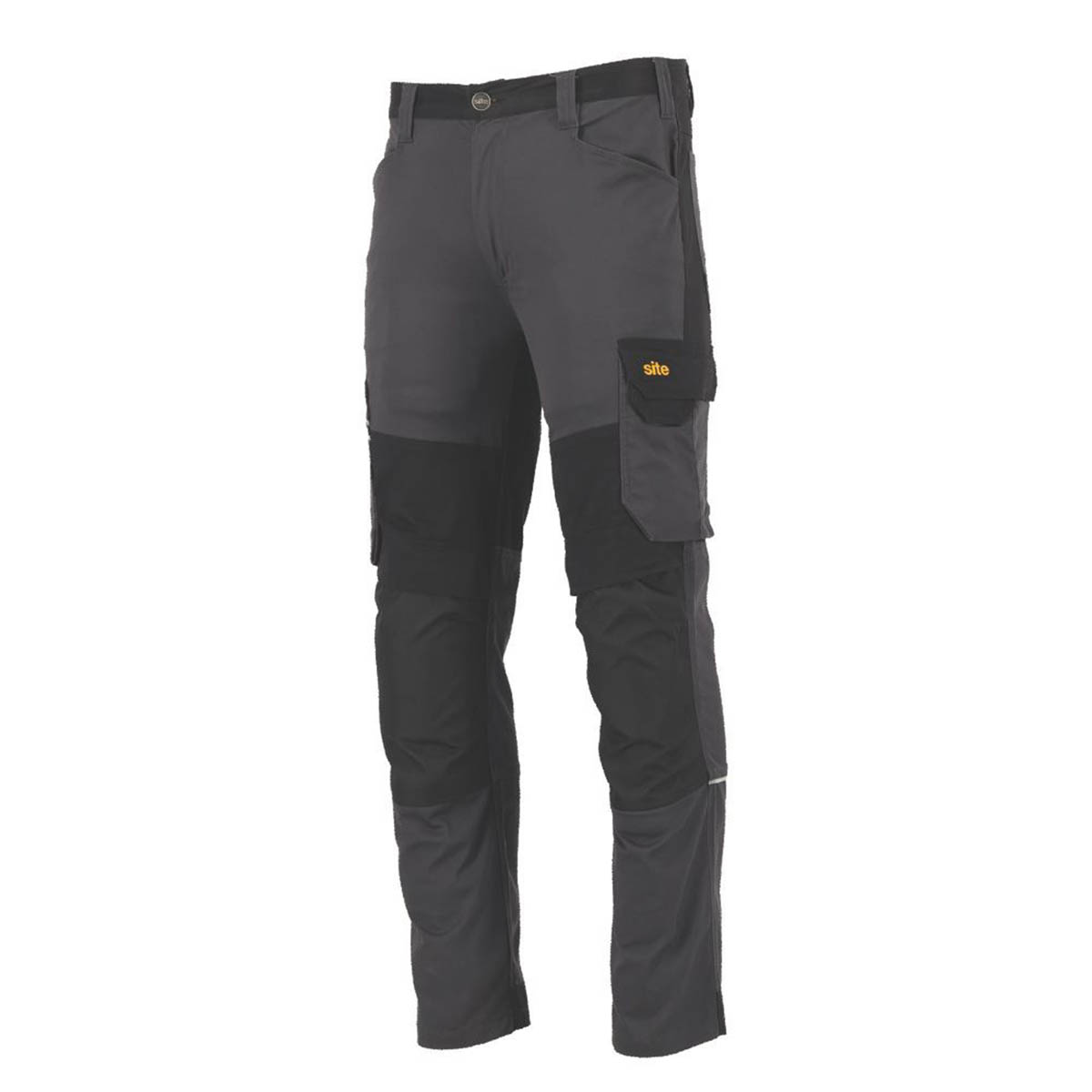 Site Mens Work Trousers Evenson Multi-Pocket Stretch Grey Black 40" W 32" L - Image 1