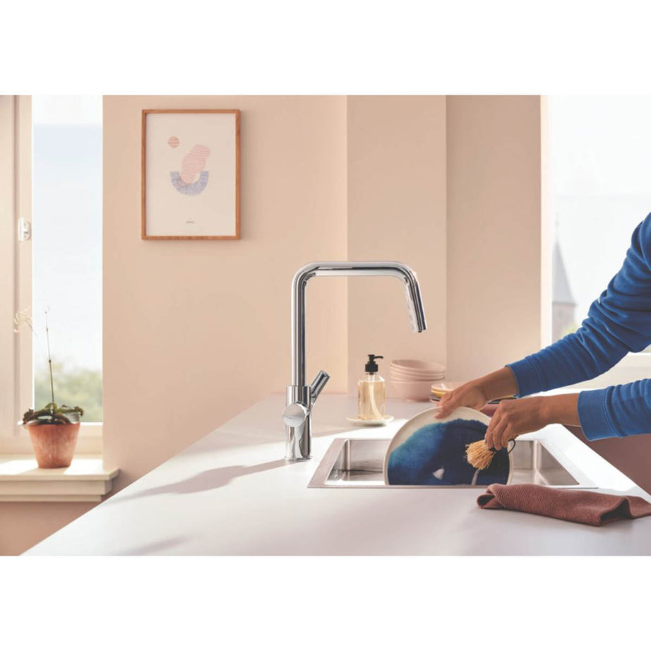 Grohe Filter Kitchen Tap Mixer Chrome Single Lever U Swivel Spout Modern Faucet - Image 5