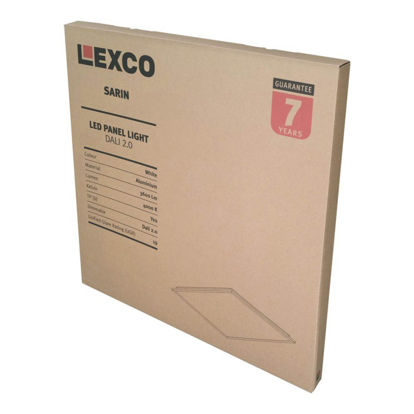 Lexco Panel Light Sarin Square 595mm x 595mm LED with DALI White 26W 3600lm - Image 6