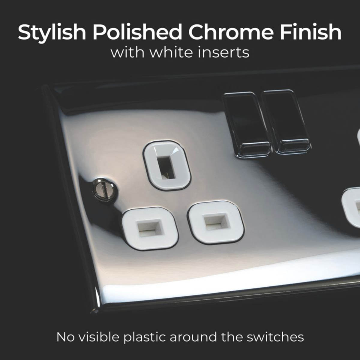 BG Wall Plug Sockets Chrome White Inserts 13A 2 Gang DP Switched Pack Of 5 - Image 4