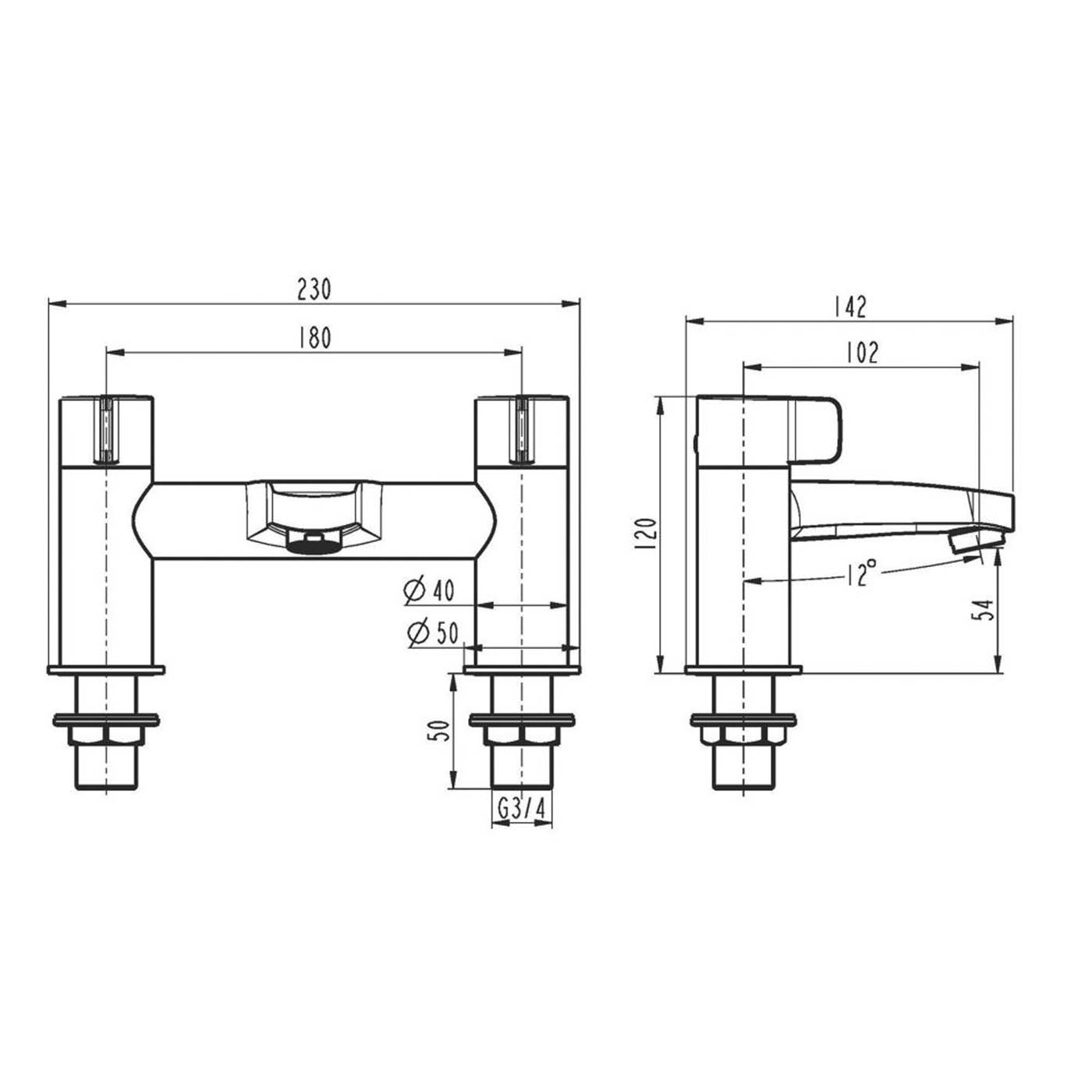 Swirl Bath Filler Tap Mixer Black Dual Lever 1/4 Turn Modern Bathroom Faucet - Image 3