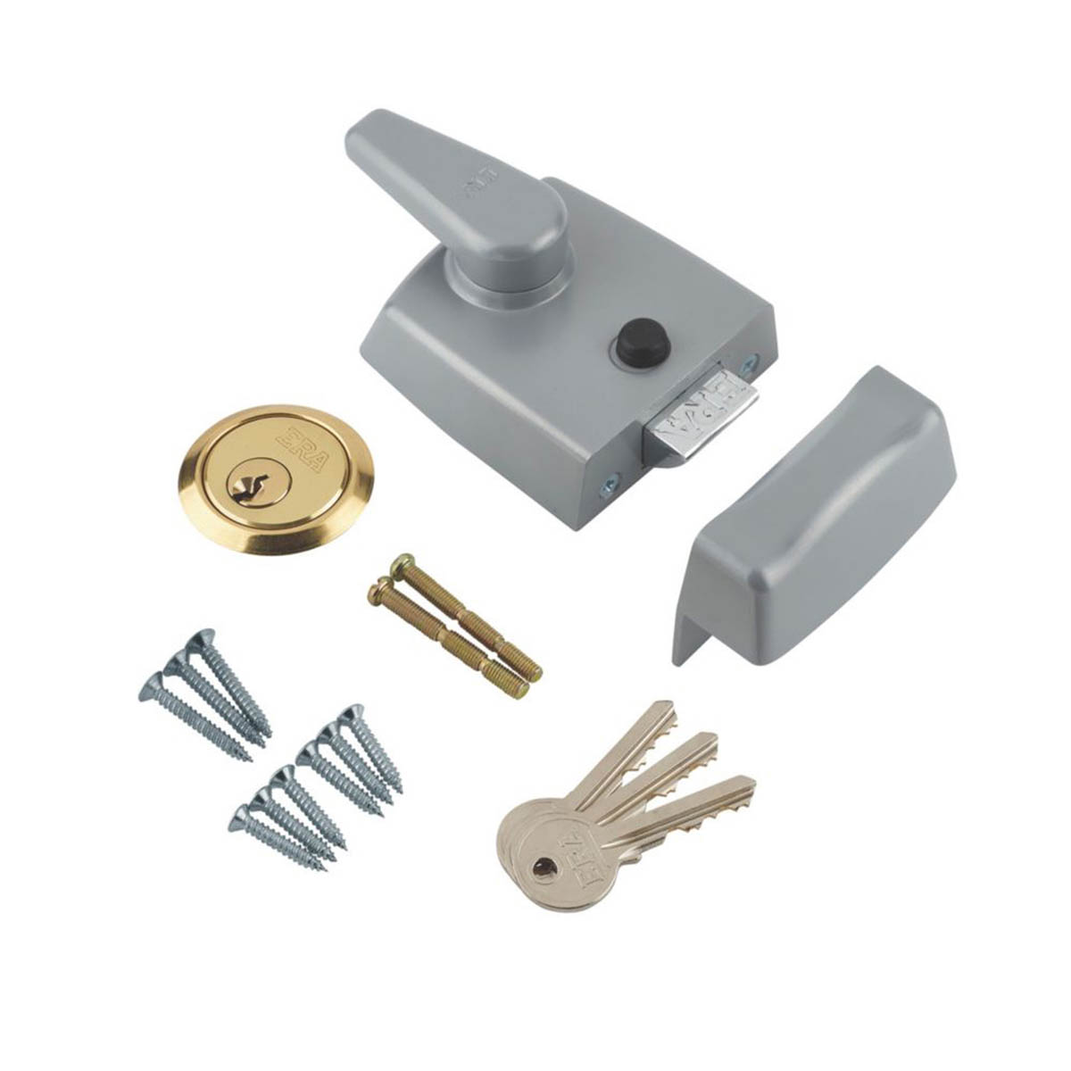 ERA Night Latch Replacement Satin Silver 60mm Backset 3 Keys front Door Lock - Image 2