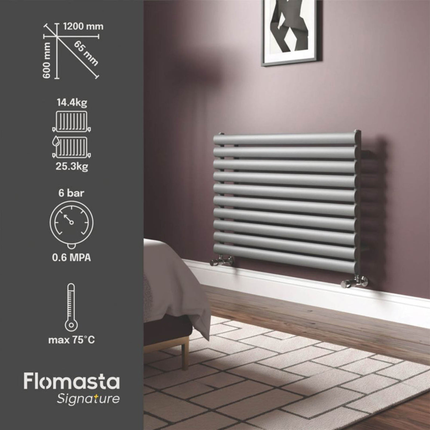 Flomasta Designer Radiator 2626BTU Anthracite Horizontal Single Panel 60x120cm - Image 3
