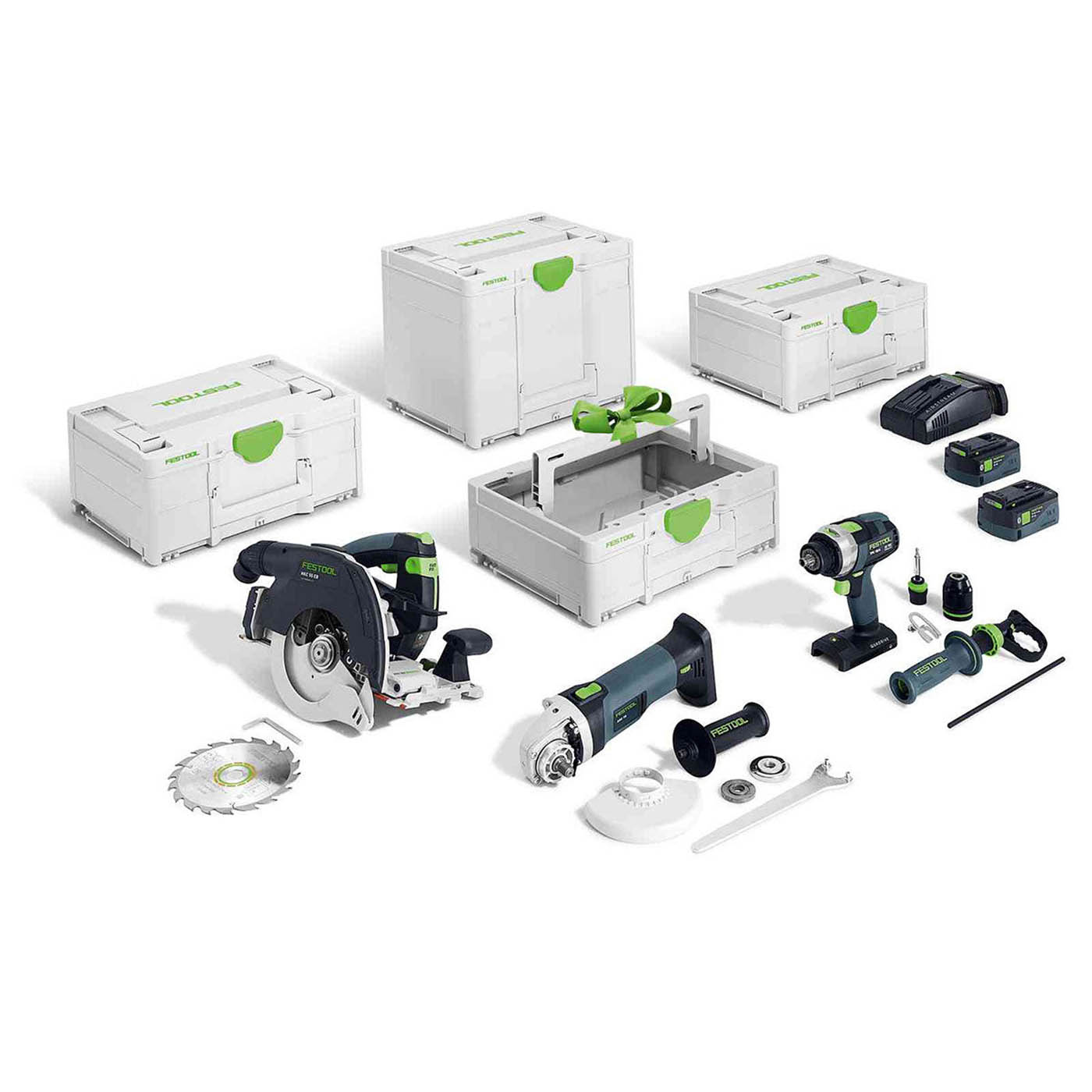 Festool Percussion Drill Angle Grinder Circular Saw Tool Set 18V 2x5.0Ah - Image 1