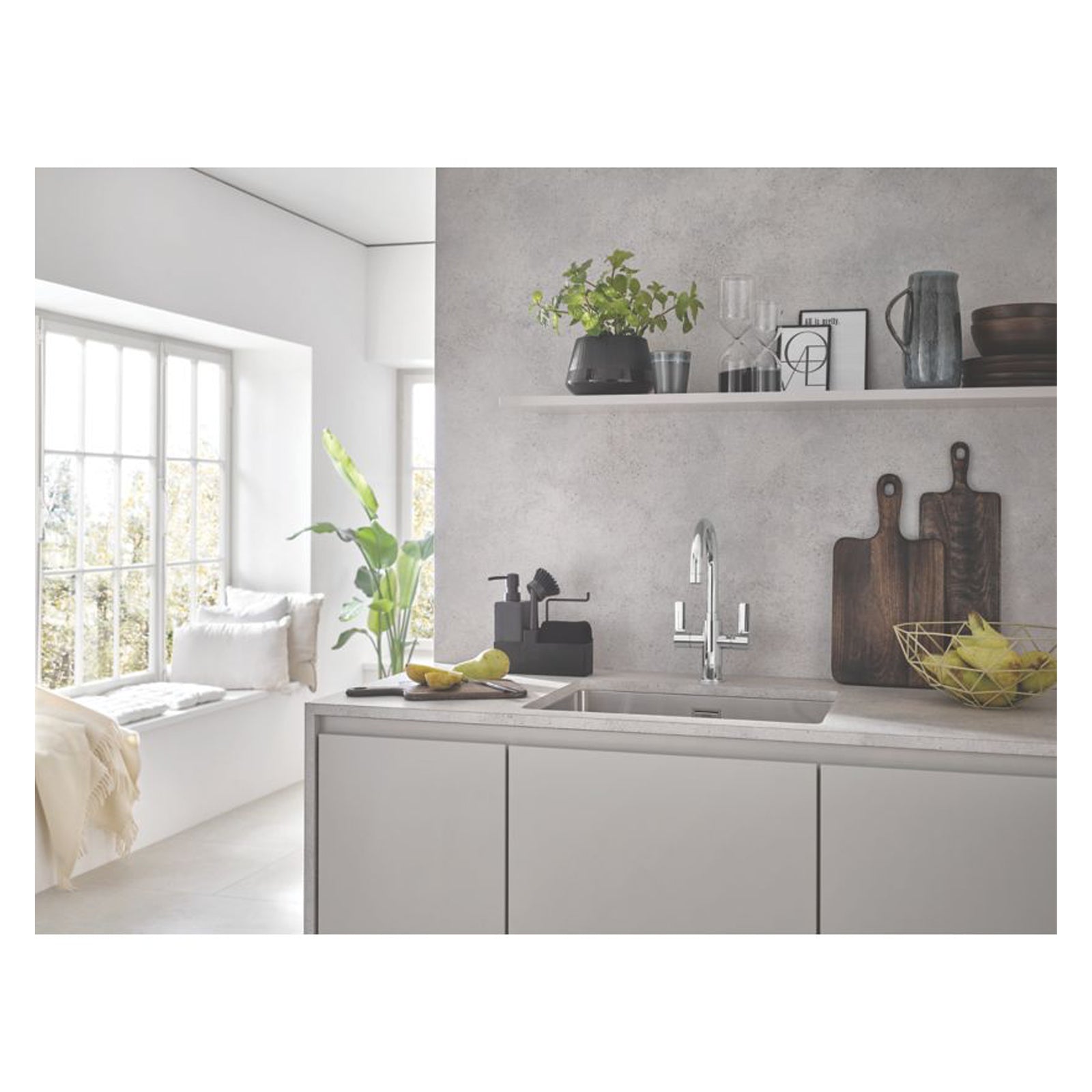 Kitchen Tap Mono Mixer Double Lever Chrome Ceramic Disc Swivel Spout Faucet - Image 4