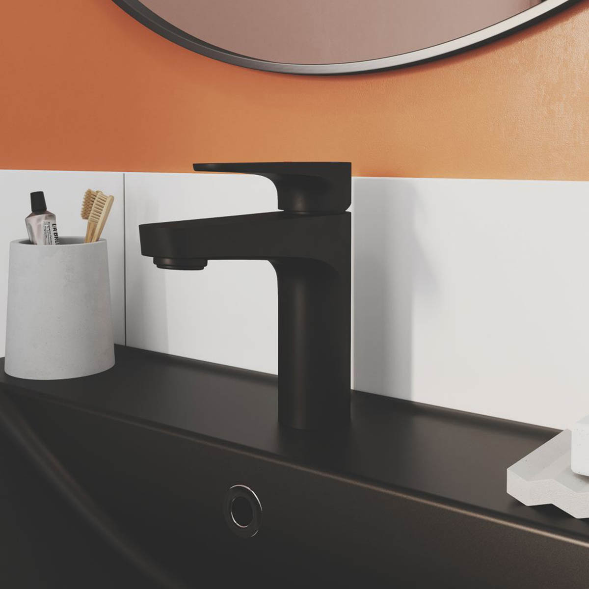 Swirl Basin Mixer Tap Mono Black Brass With Clicker Waste Modern 151mm - Image 2