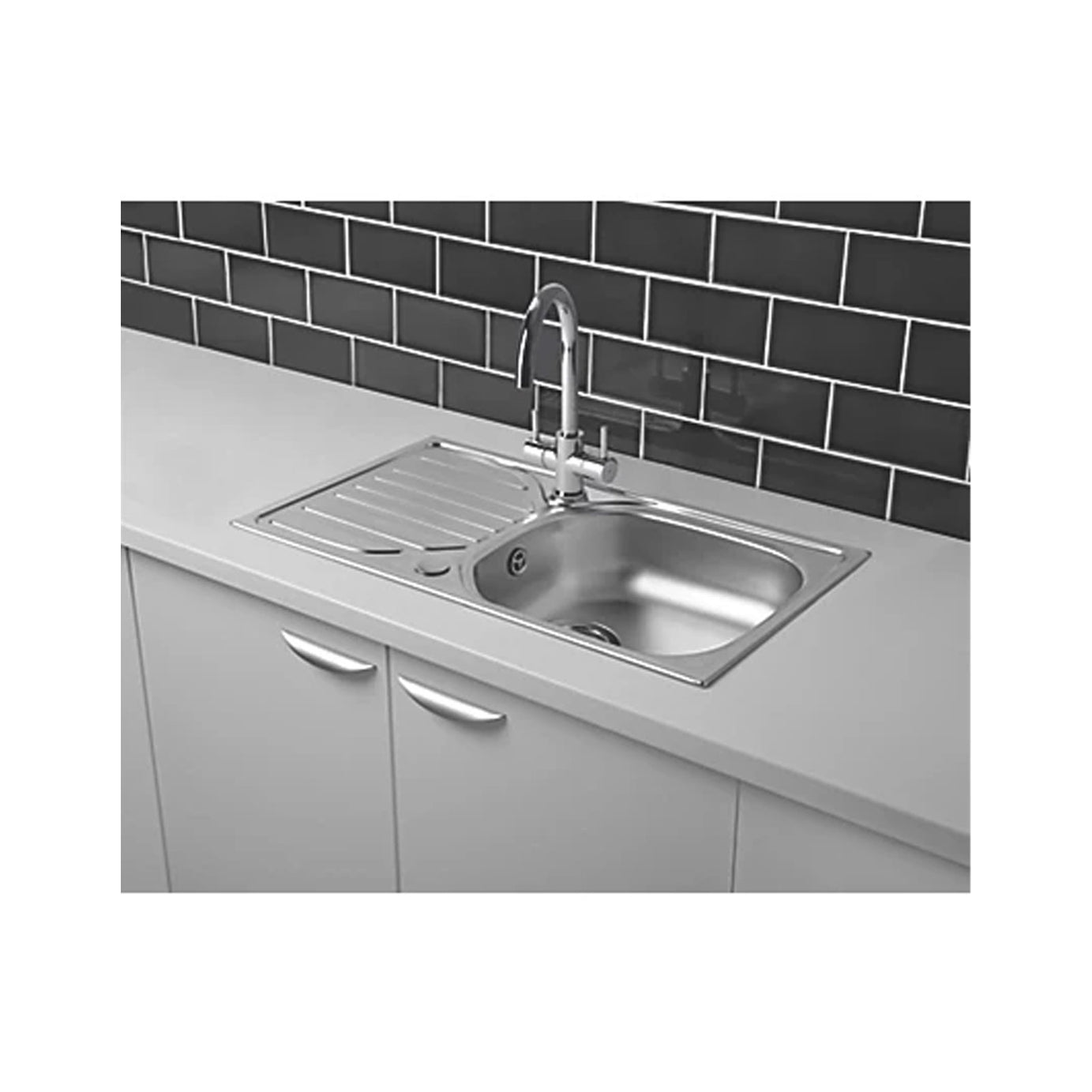 Kitchen Sink Tap Mono Mixer Chrome Double Lever Swivel Spout Contemporary Faucet - Image 4