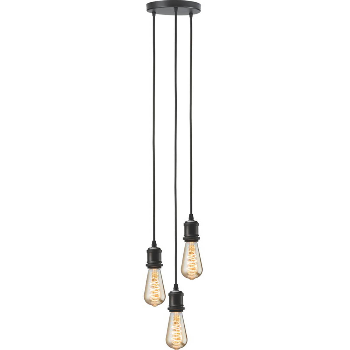 Knightsbridge Pendant 3-Light Vintage Style Matt Black Ceiling Adjustable Drop - Image 1