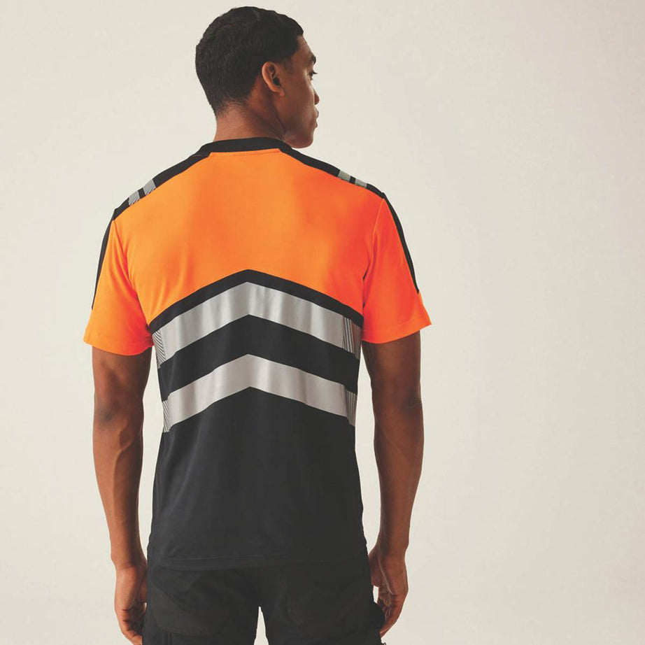 Regatta Hi-Vis Work T-Shirt Mens Regular Black Orange Reflective Small 38" Chest - Image 4