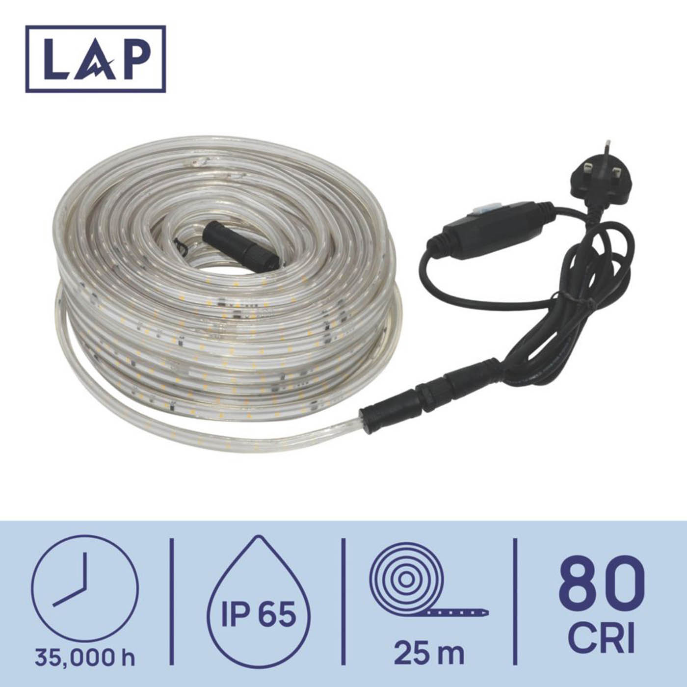LAP LED Strip Light Cool White 2500lm Outdoor IP65 Lighting Tape 188W 25m - Image 2