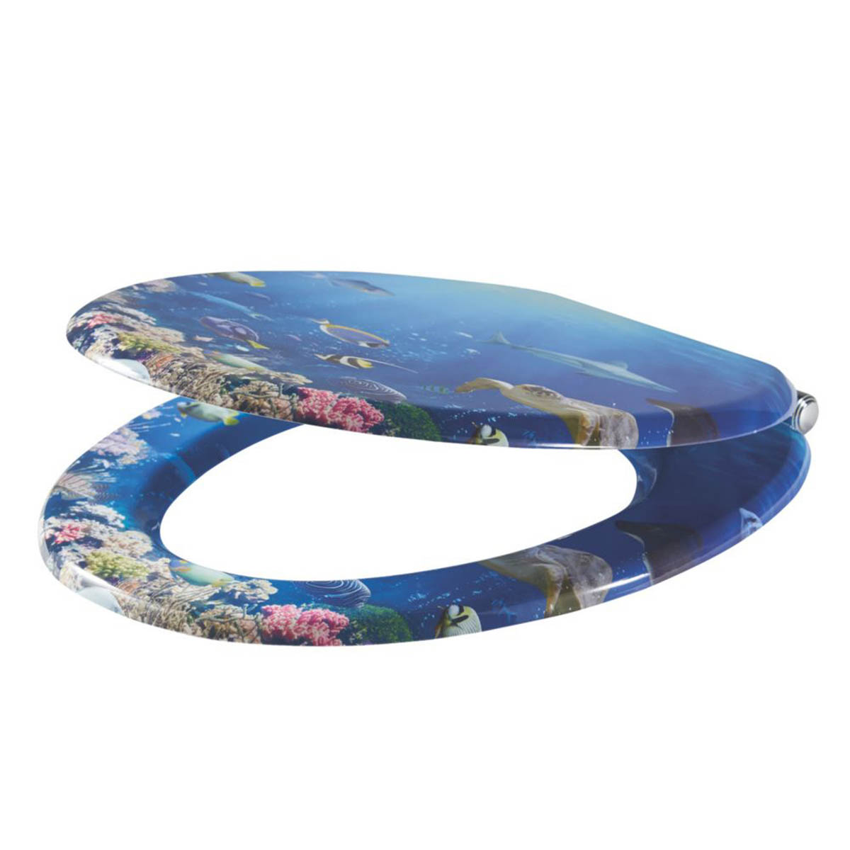 Toilet Seat Moulded Soft-Close Wood Sea Blue Adjustable Round Bottom Fix - Image 1