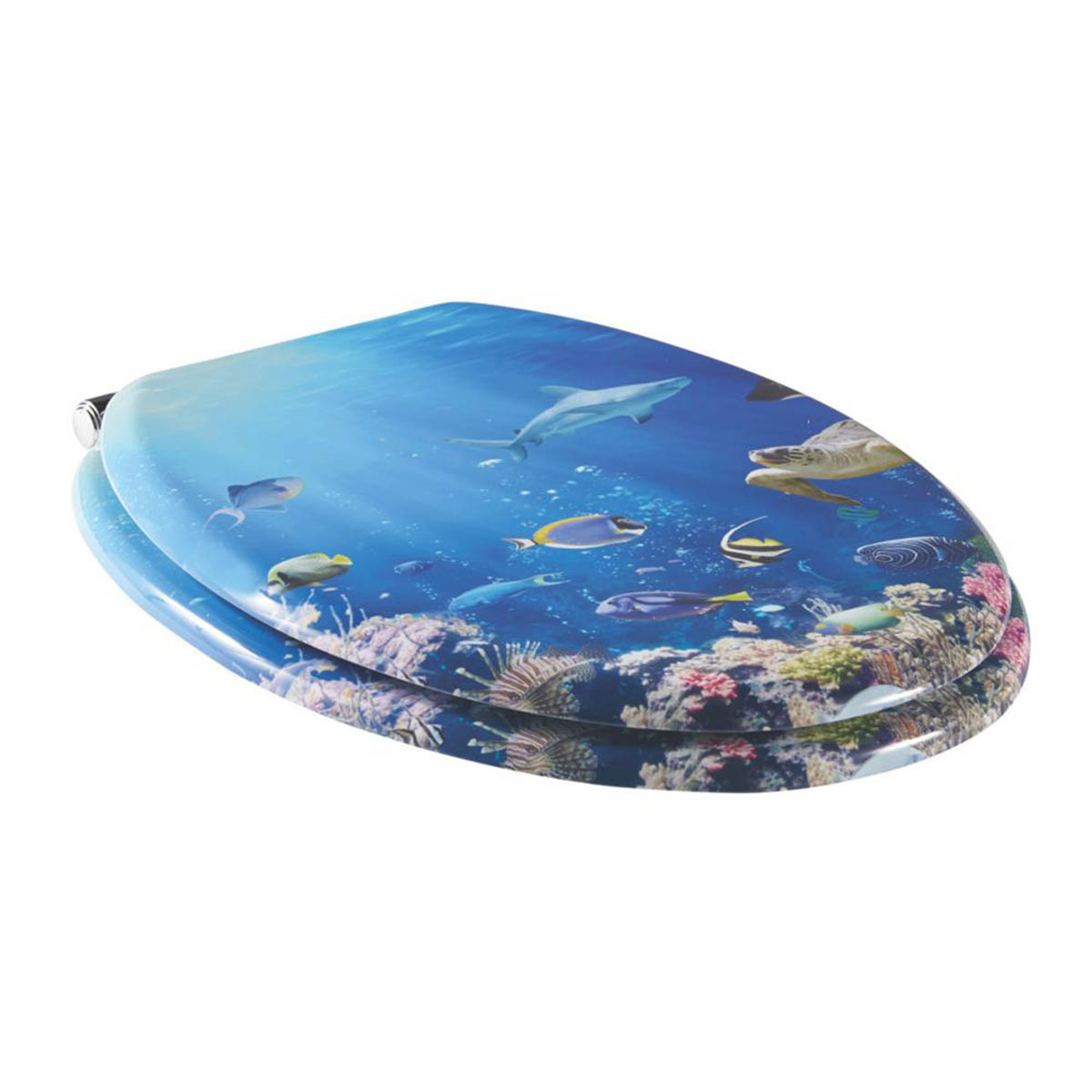 Toilet Seat Moulded Soft-Close Wood Sea Blue Adjustable Round Bottom Fix - Image 3