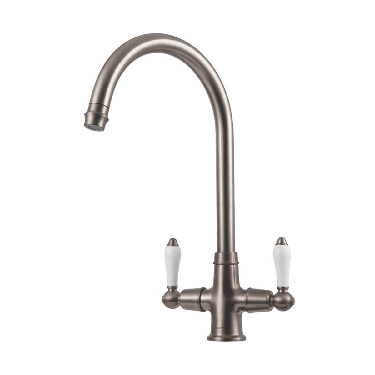 Kitchen Tap Dual-Lever Monobloc Tall Swan Neck Traditional Brushed Nickel PVD - Image 1